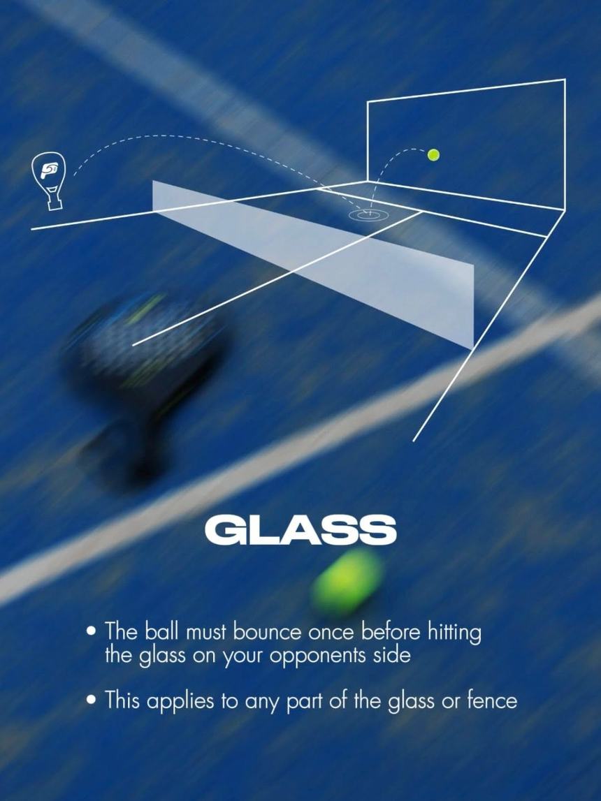 Glass: the ball must bounce once before hitting the glass on your opponents' side