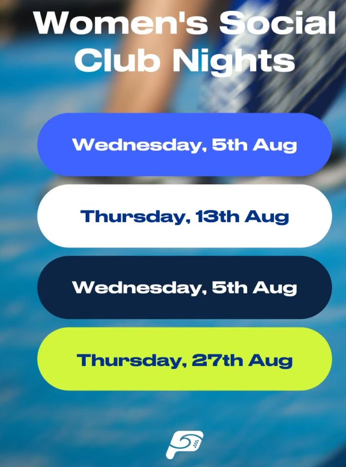 Women's social club nights poster listing the August dates